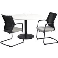 Manager Ronde Vergadertafel Ã˜120CM 4 personen - Wit Blad - Zwart onderstel